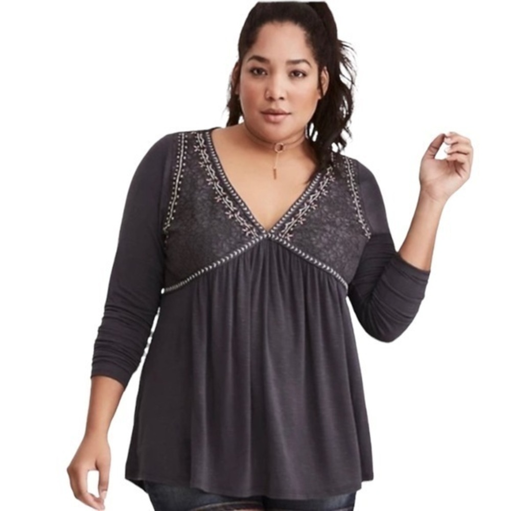 TORRID EMBROIDERED LACE INSET TOP
